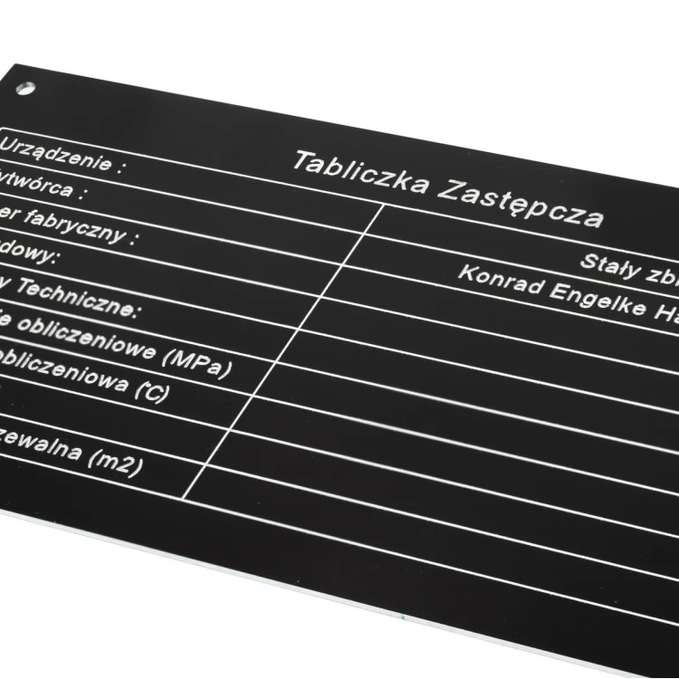 Tabliczka znamionowa z czarnego aluminium - grawer CNC - wymiary: 150x80mm - TZN049 