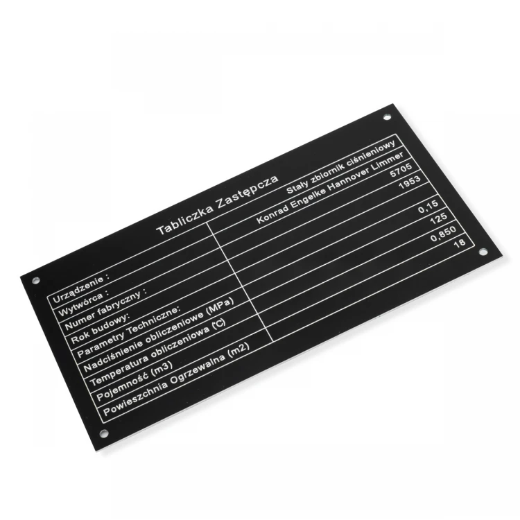 Tabliczka znamionowa z czarnego aluminium - grawer CNC - wymiary: 150x80mm - TZN049 