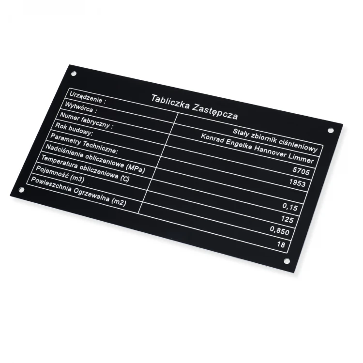 Tabliczka znamionowa z czarnego aluminium - grawer CNC - wymiary: 150x80mm - TZN049 
