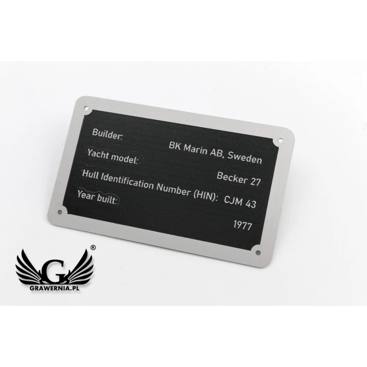 Tabliczka znamionowa ze srebrnego aluminium - grawer CNC i druk UV - wymiary: 100x60mm - TZN042 