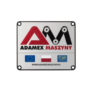 Tabliczka znamionowa ze srebrnego aluminium - druk UV - wymiary: 120x100mm - TZN048 