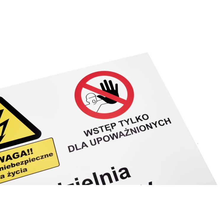 Tabliczka znamionowa ze znakami ostrzegawczymi - wym. 420x297mm (A3) - PVC - kolorowy druk UV - BHP187