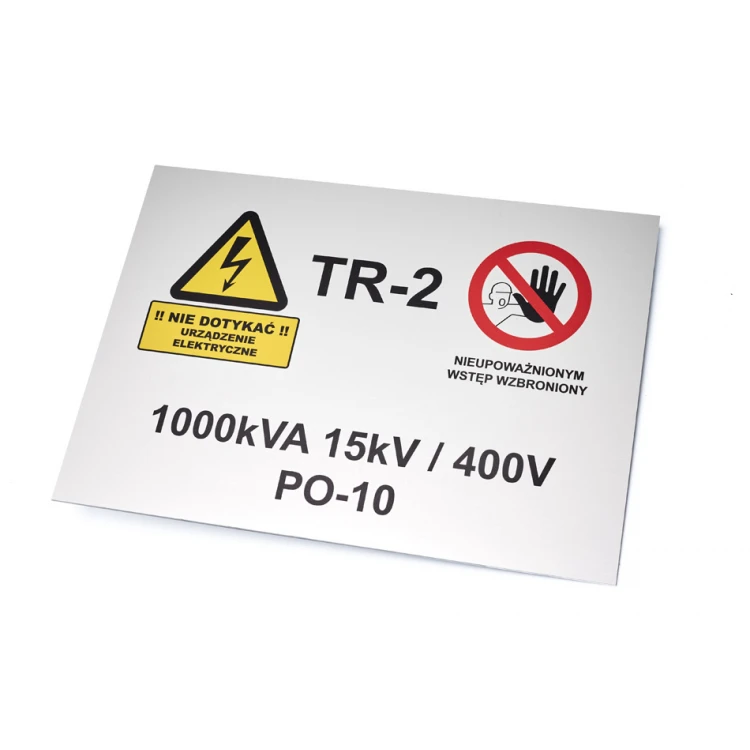 Tabliczka znamionowa ze znakami ostrzegawczymi - wym. 297x210mm (A4) - aluminium anodowane - niezniszczalny druk - BHP188