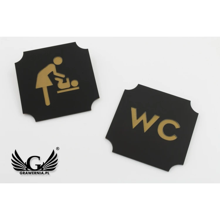 Tabliczki na toalety - czarny laminat exterior ze złotym grawerem - wym. 50x50mm - TT011