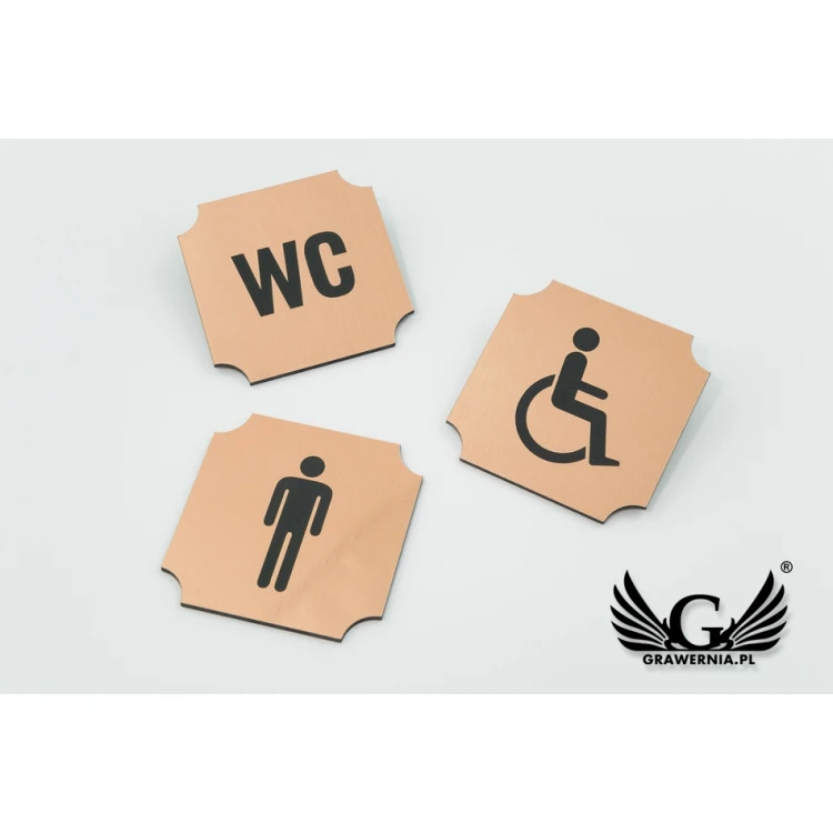 Tabliczki na toalety - laminat miedziany lub caffe latte  - wym. 50x50mm - TT010