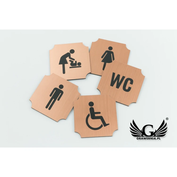 Tabliczki na toalety - laminat miedziany lub caffe latte  - wym. 50x50mm - TT010