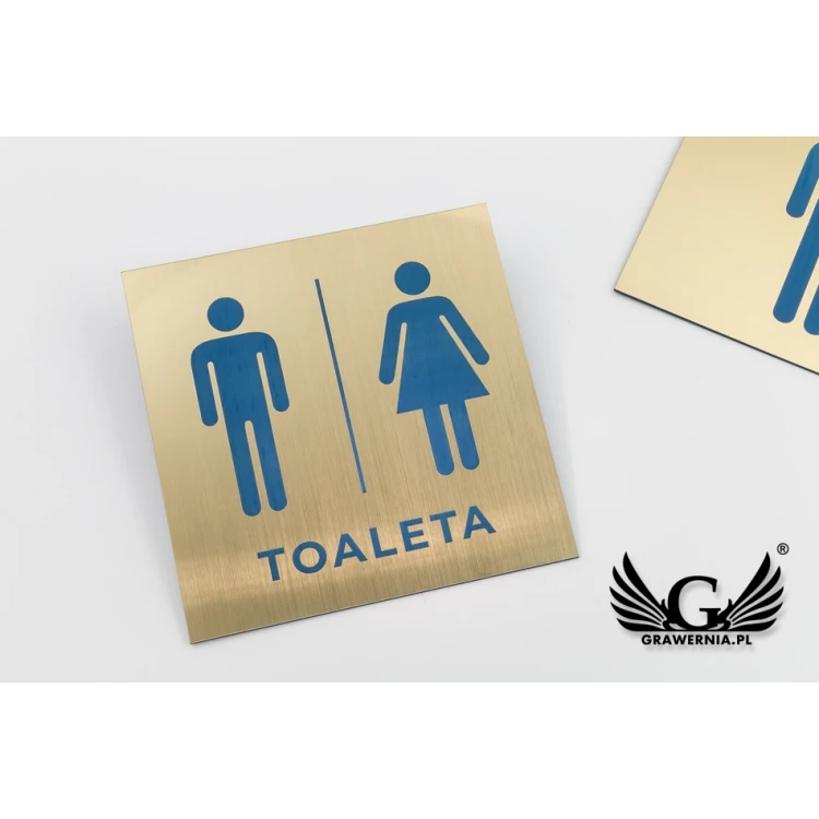Tabliczki na toalety - złoty laminat z kolorowym grawerem - wym. 150x150mm - TT013