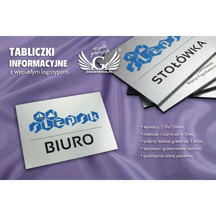 Tabliczki informacyjne dla firmy i biura z wypukłym logotypem - SZ098 - wym. 210x150mm