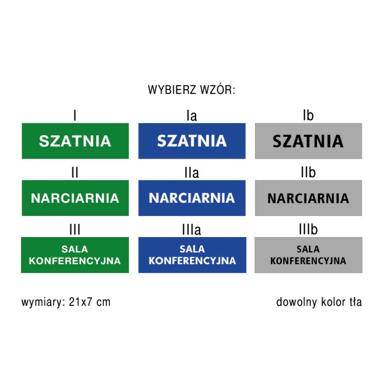 Tabliczki informacyjne szatnia, narciarnia, pokój konferencyjny - wym. 210x70mm - PVC - druk UV - TAB170