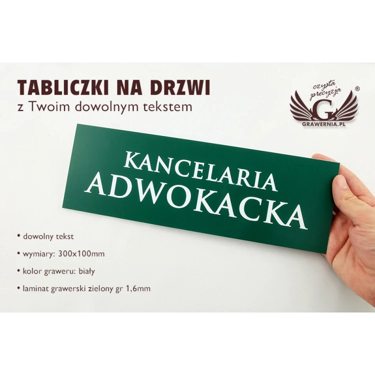 Tabliczki na drzwi grawerowane laserem - ciemnozielony laminat - wym. 300x100mm 