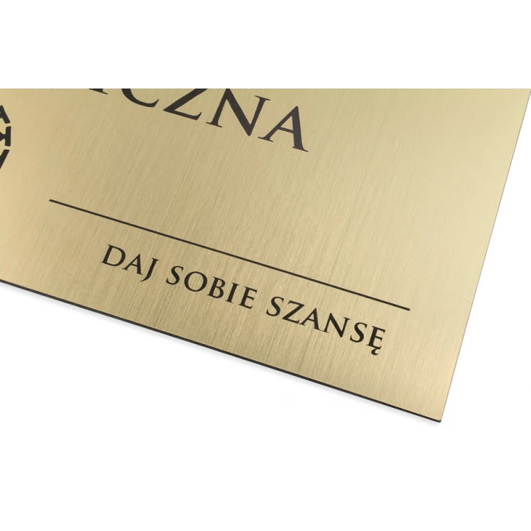 Złota tabliczka na drzwi lub ścianę - laminat grawerski 1,6mm - wym. 290x105mm  - SZ144 