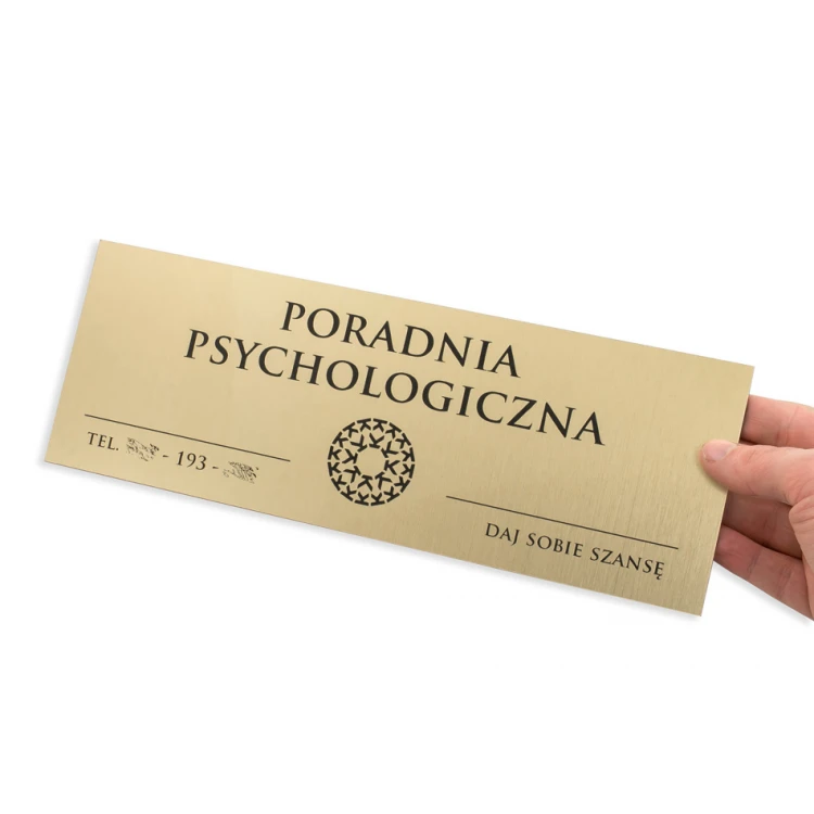 Złota tabliczka na drzwi lub ścianę - laminat grawerski 1,6mm - wym. 290x105mm  - SZ144 