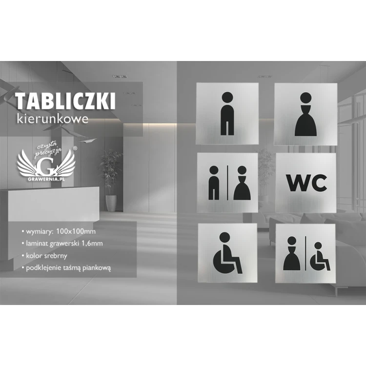 Tabliczki na toalety - srebrny lub złoty laminat - wym. 100x100mm - TT025
