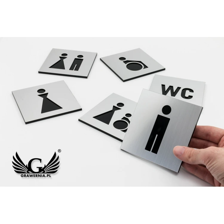 Tabliczki na toalety laminat wycięty na wylot - podkład akryl - wym. 100x100mm - TT017