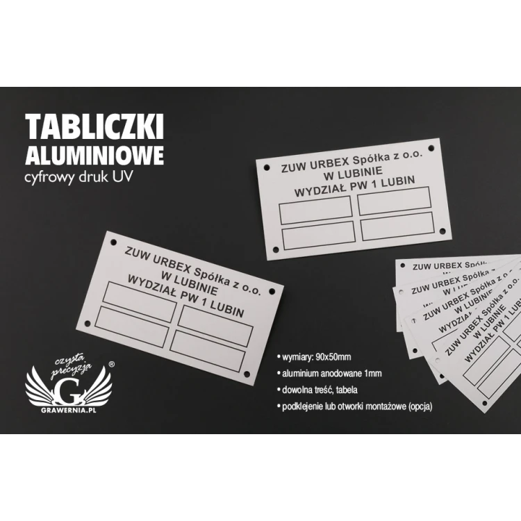 Tabliczki znamionowe - aluminium anodowane - niezniszczalny druk - wym. 90x50mm - TZN037