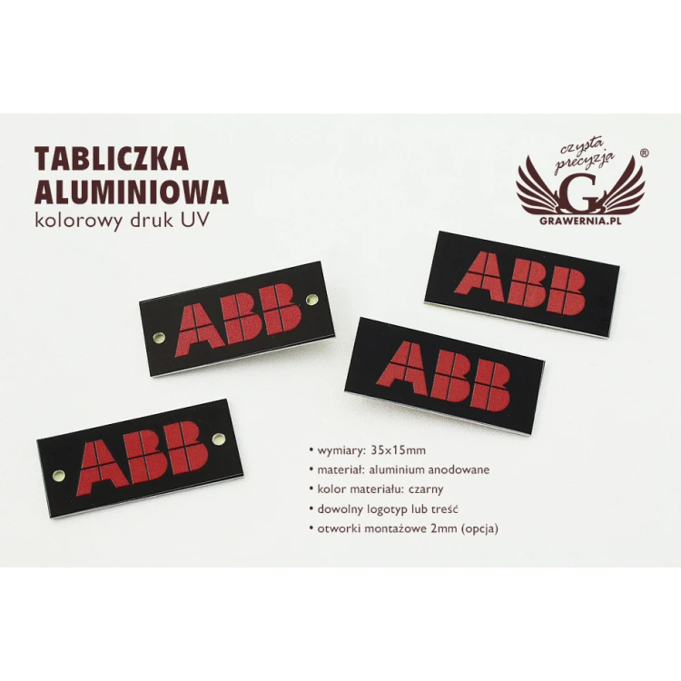 Tabliczki z logotypem z aluminium anodowanego czarnego - niezniszczalny druk - wymiary: 35x15mm