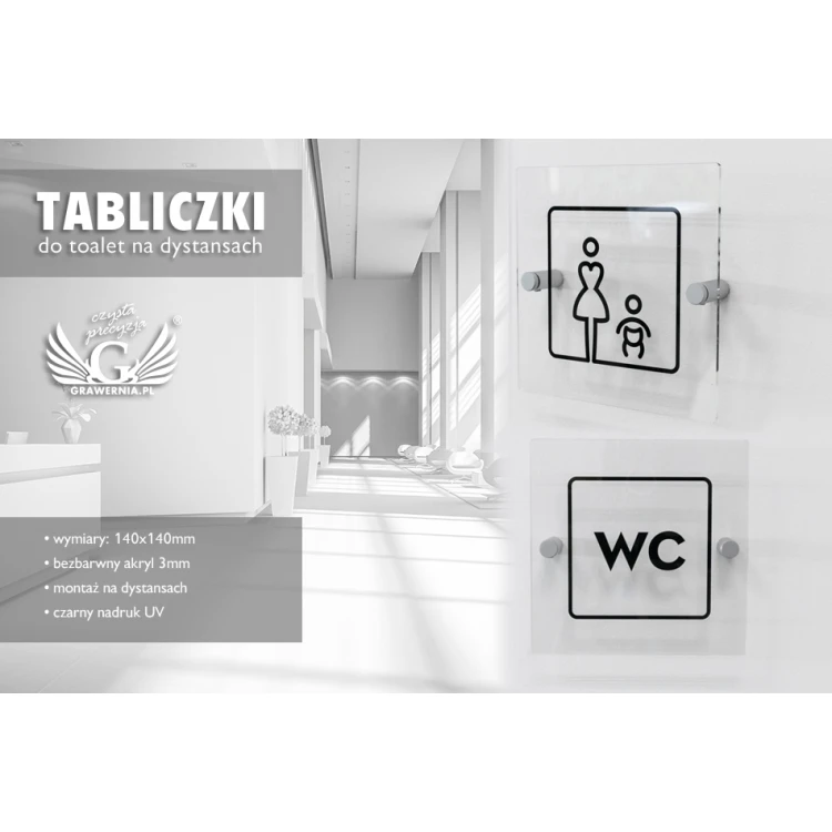Tabliczki z plexi na toalety - wym. 140x140mm - druk UV -  TT027
