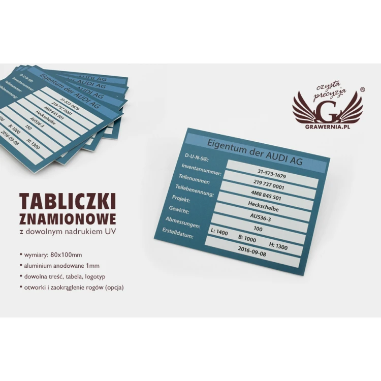 Tabliczki znamionowe z aluminium anodowanego - niezniszczalny druk - wymiary: 100x80mm - TZN028