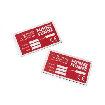 Tabliczki znamionowe z aluminium anodowanego - niezniszczalny druk - wymiary: 60x35mm