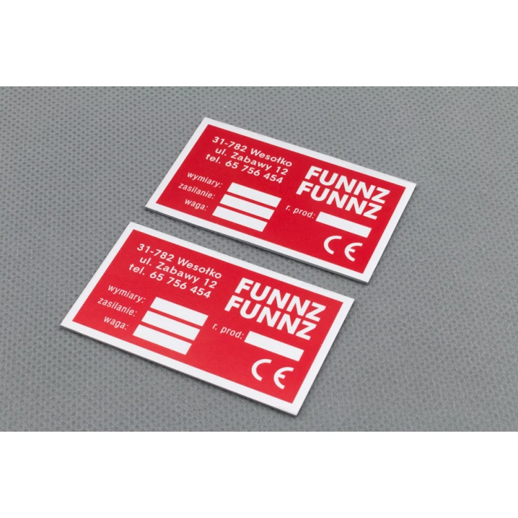 Tabliczki znamionowe z aluminium anodowanego - niezniszczalny druk - wymiary: 60x35mm