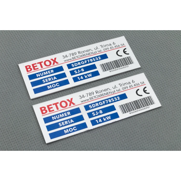 Tabliczki znamionowe z aluminium anodowanego - niezniszczalny druk - wymiary: 80x30mm