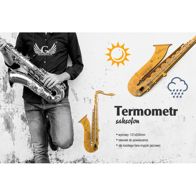 Termometr saksofon - kolorowy druk UV - TER004