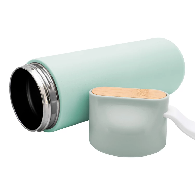 Termos ze stali nierdzewnej z grawerem - turkusowy - 600 ml - TRM011