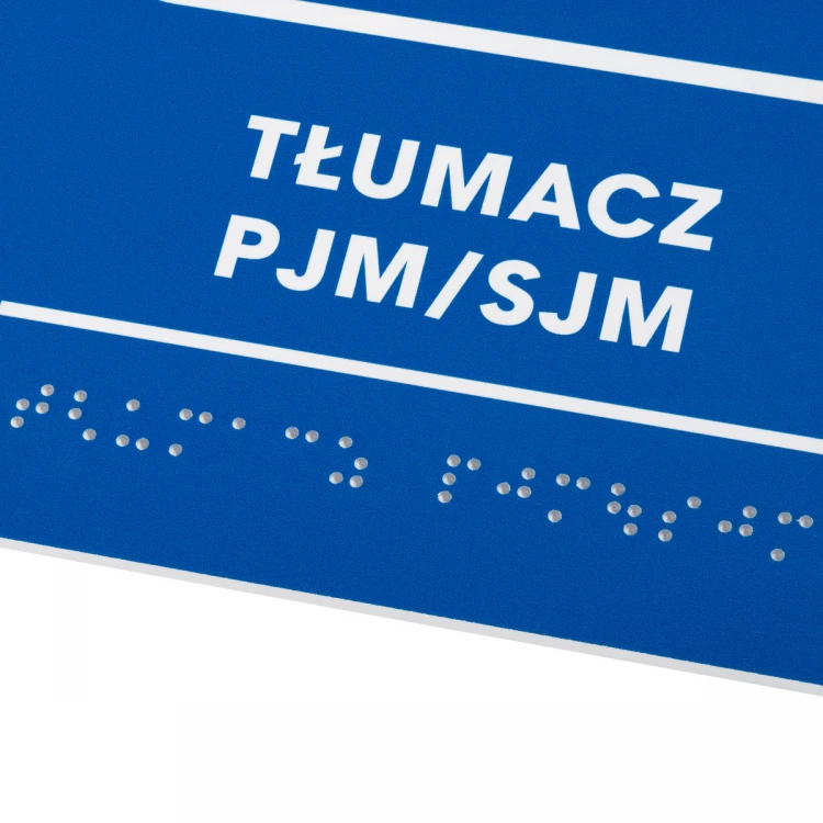 Tłumacz PJM/SJM - tabliczka z pismem Braille - wym. 140x205mm - PCW twarde - TAB483 