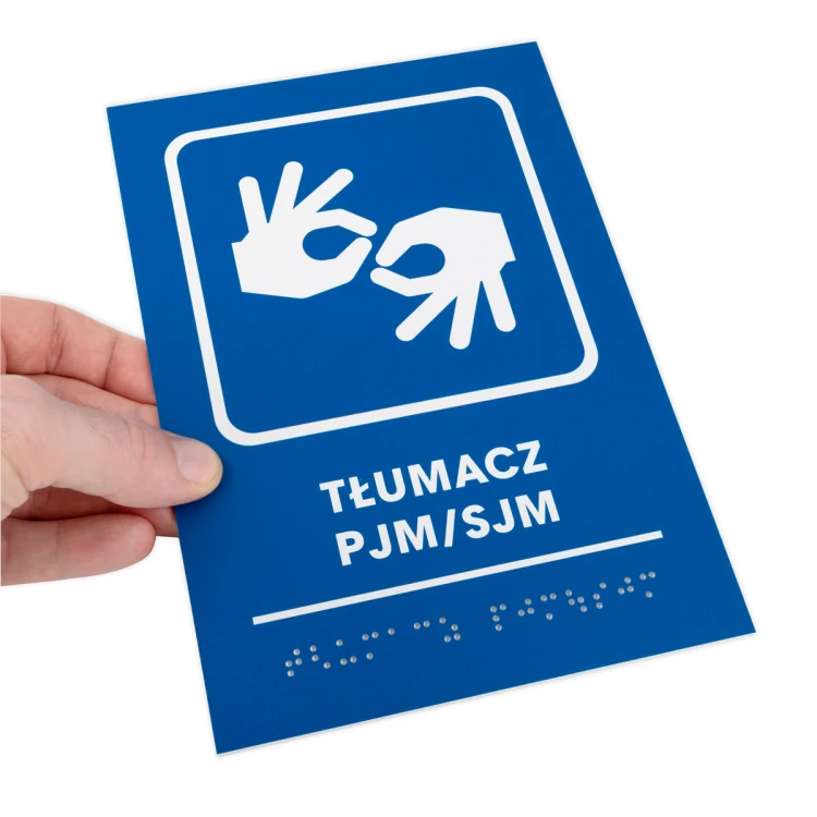 Tłumacz PJM/SJM - tabliczka z pismem Braille - wym. 140x205mm - PCW twarde - TAB483 