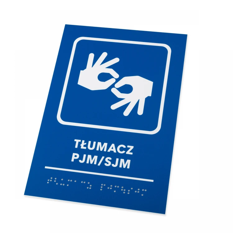 Tłumacz PJM/SJM - tabliczka z pismem Braille - wym. 140x205mm - PCW twarde - TAB483 