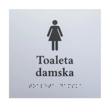 Toaleta damska - tabliczka z pismem Braille'a - srebrny laminat grawerski 3mm - wym. 160x160mm - TAB549
