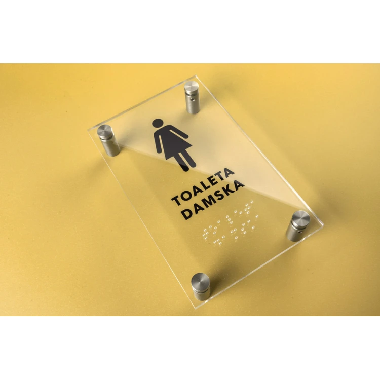 Toaleta damska - tabliczka z plexi z pismem Braille'a na dystansach - wym. 100x160mm - TAB267