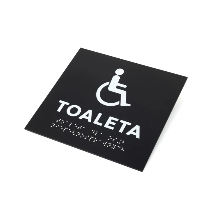 Toaleta dla niepełnosprawnych - tabliczka z pismem Braille'a - akryl czarny mat - wym. 180x170mm - DARK - TAB426