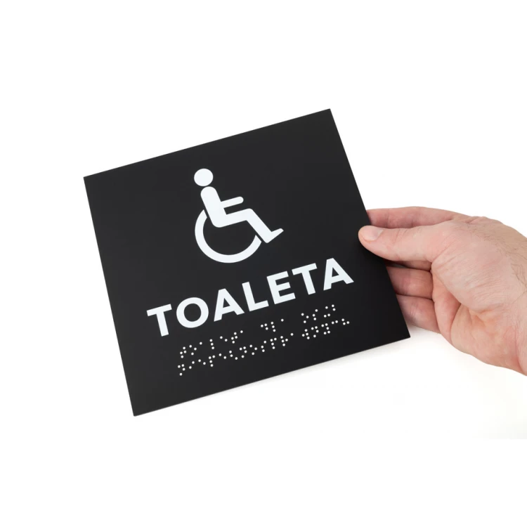 Toaleta dla niepełnosprawnych - tabliczka z pismem Braille'a - akryl czarny mat - wym. 180x170mm - DARK - TAB426