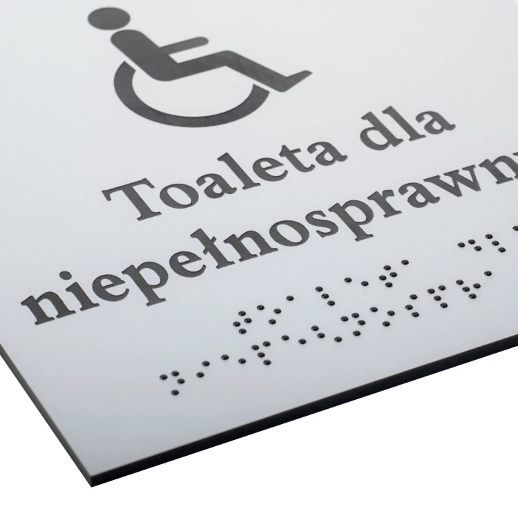 Toaleta dla niepełnosprawnych - tabliczka z pismem Braille'a - srebrny laminat grawerski 3mm - wym. 160x160mm - TAB550