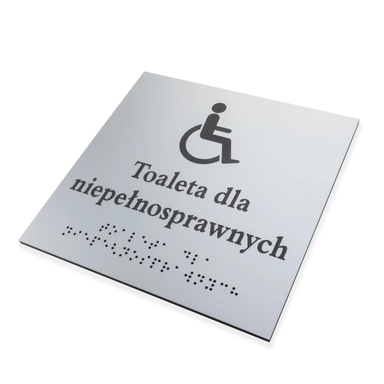 Toaleta dla niepełnosprawnych - tabliczka z pismem Braille'a - srebrny laminat grawerski 3mm - wym. 160x160mm - TAB550