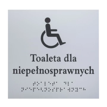 Toaleta dla niepełnosprawnych - tabliczka z pismem Braille'a - srebrny laminat grawerski 3mm - wym. 160x160mm - TAB550
