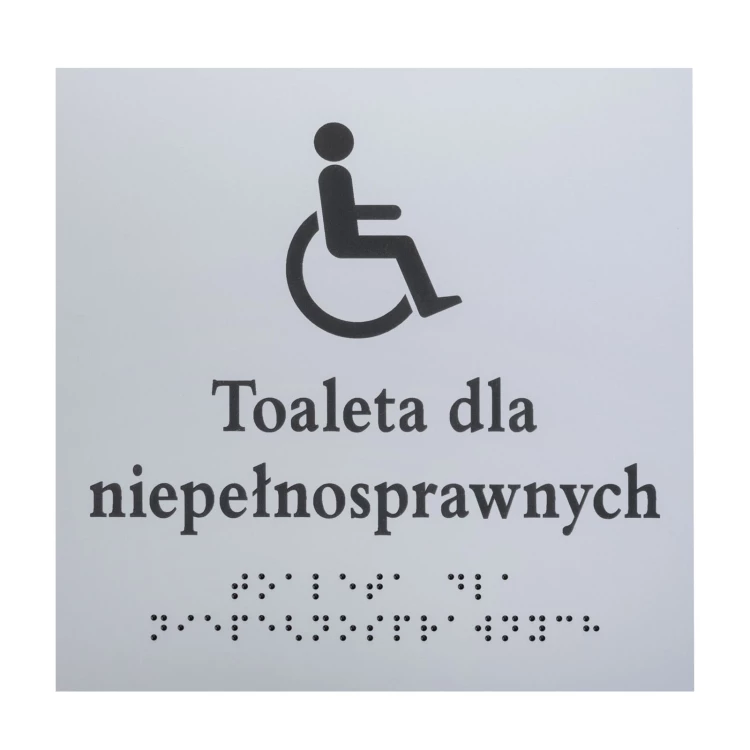 Toaleta dla niepełnosprawnych - tabliczka z pismem Braille'a - srebrny laminat grawerski 3mm - wym. 160x160mm - TAB550