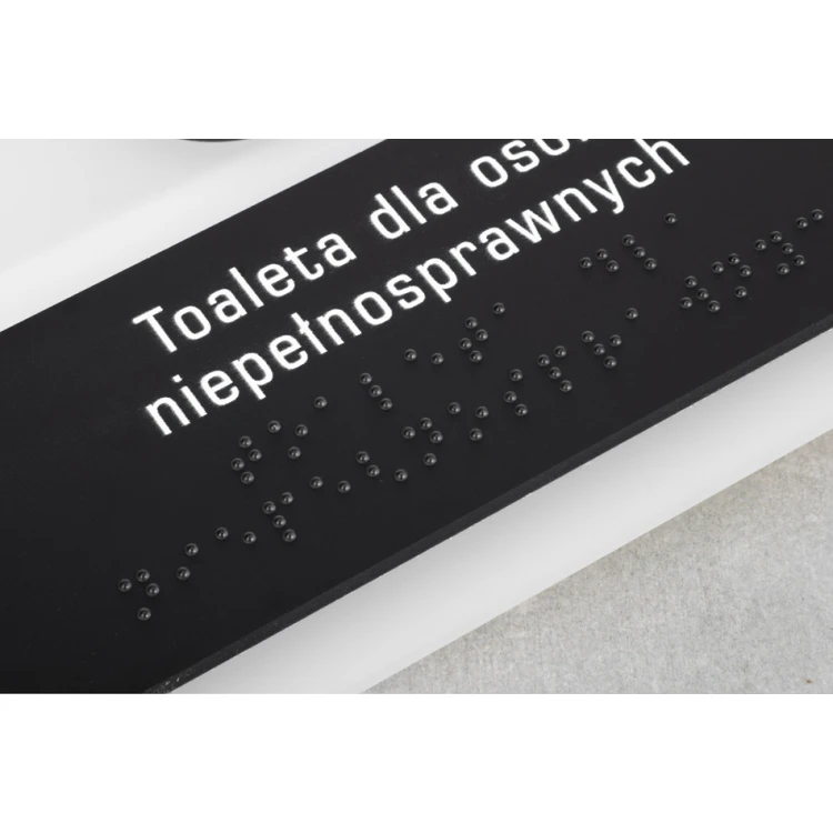 Toaleta dla osób niepełnosprawnych - tabliczka z pismem Braille'a - wym. 160x160mm - akryl szroniony i czarna ADA - NORD - TAB328