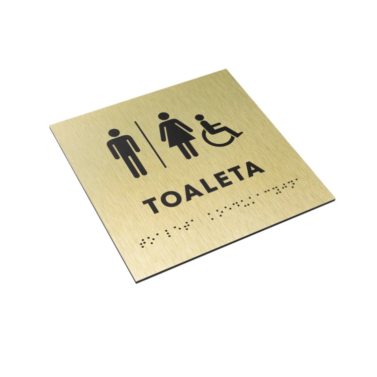 Toaleta koedukacyjna - tabliczka ze złotego dibondu z pismem Braille'a - wym. 160x160mm - TAB285