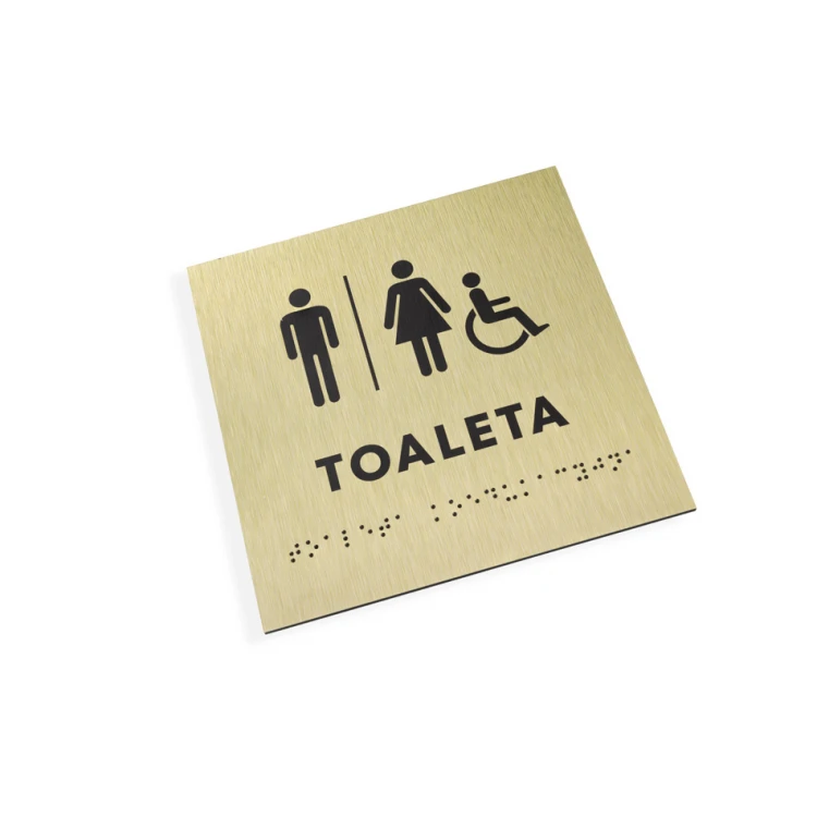 Toaleta koedukacyjna - tabliczka ze złotego dibondu z pismem Braille'a - wym. 160x160mm - TAB285
