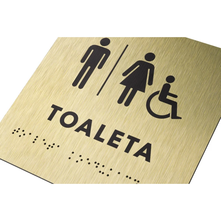 Toaleta koedukacyjna - tabliczka ze złotego dibondu z pismem Braille'a - wym. 160x160mm - TAB285