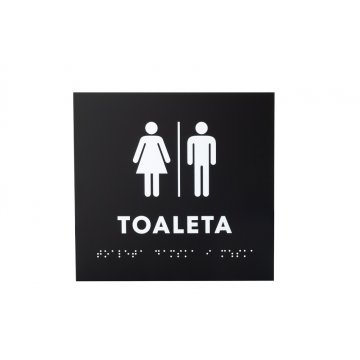 Toaleta koedukacyjna - tabliczka z pismem Braille'a - akryl czarny mat - wym. 180x170mm - DARK - TAB392