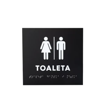 Toaleta koedukacyjna - tabliczka z pismem Braille'a - akryl czarny mat - wym. 180x170mm - DARK - TAB392