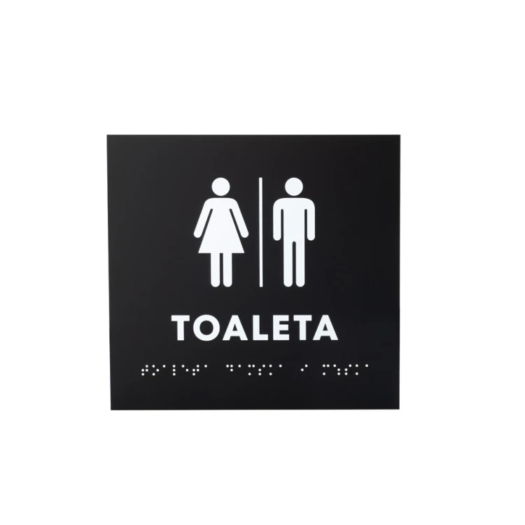 Toaleta koedukacyjna - tabliczka z pismem Braille'a - akryl czarny mat - wym. 180x170mm - DARK - TAB392