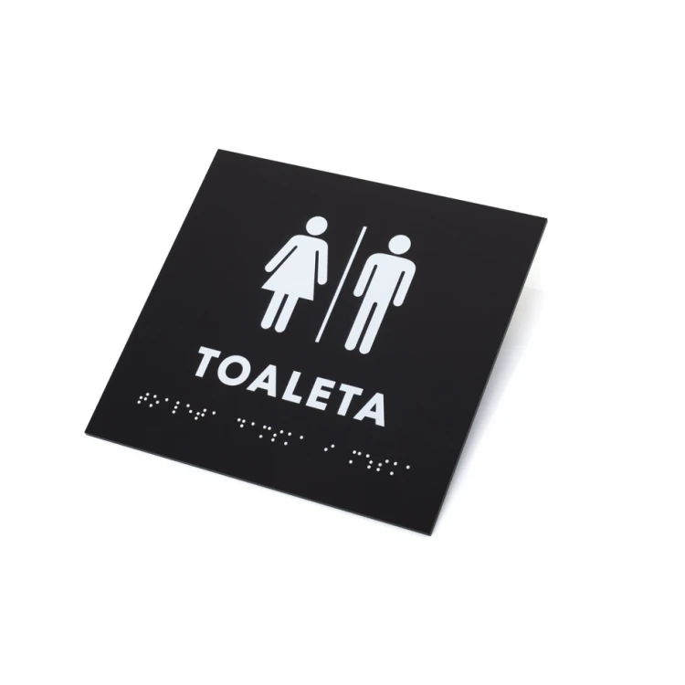 Toaleta koedukacyjna - tabliczka z pismem Braille'a - akryl czarny mat - wym. 180x170mm - DARK - TAB392
