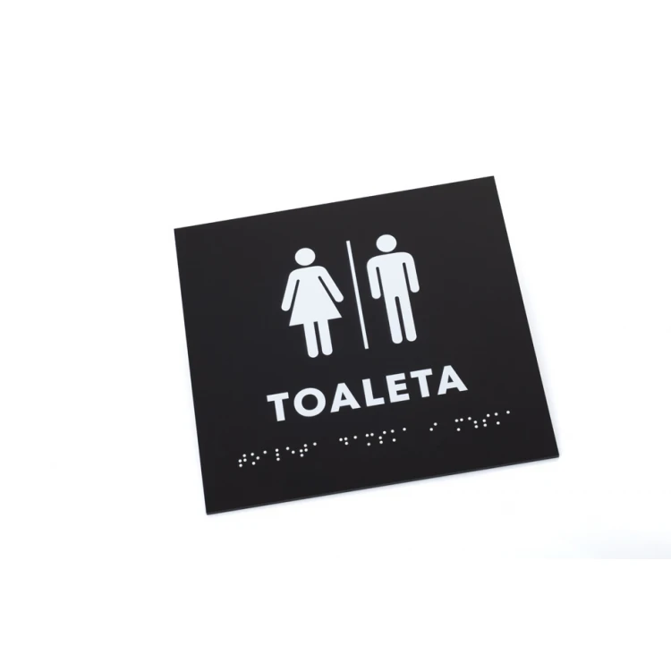 Toaleta koedukacyjna - tabliczka z pismem Braille'a - akryl czarny mat - wym. 180x170mm - DARK - TAB392