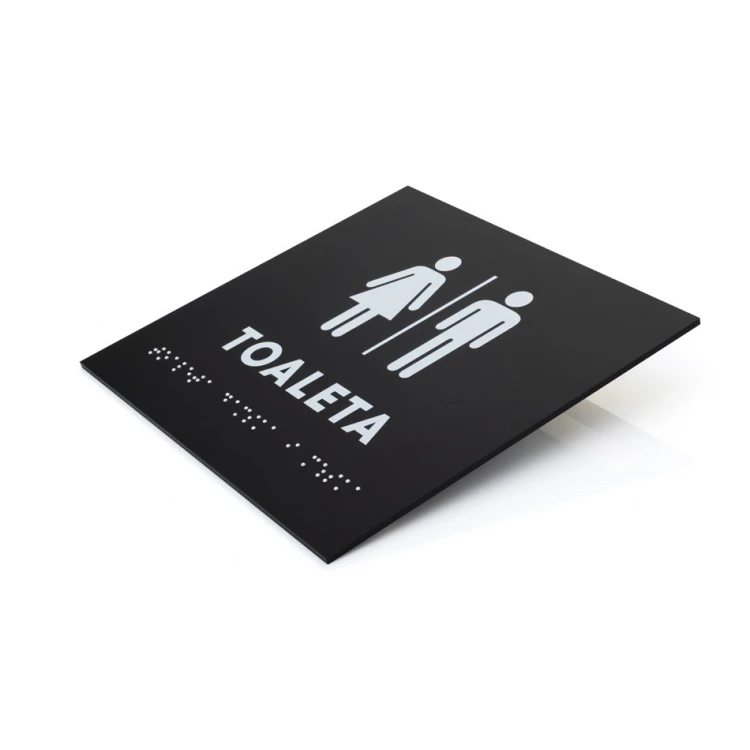 Toaleta koedukacyjna - tabliczka z pismem Braille'a - akryl czarny mat - wym. 180x170mm - DARK - TAB392