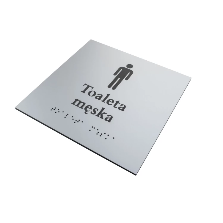 Toaleta męska - tabliczka z pismem Braille'a - srebrny laminat grawerski 3mm - wym. 160x160mm - TAB548