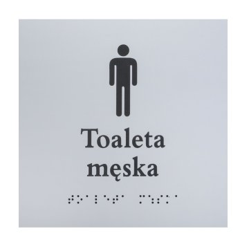 Toaleta męska - tabliczka z pismem Braille'a - srebrny laminat grawerski 3mm - wym. 160x160mm - TAB548